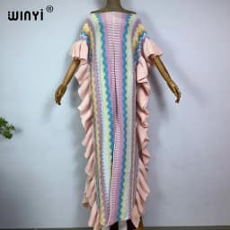 WINYI 2022 NEW Knitting Rainbow Printing Comfort Warm Winter Fashion Holiday Dress Elegant Africa Women Boho Party Long Dress