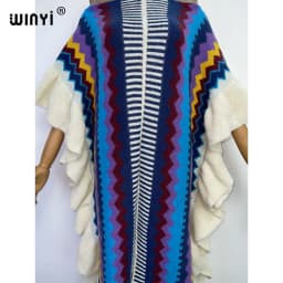WINYI 2022 NEW Knitting Rainbow Printing Comfort Warm Winter Fashion Holiday Dress Elegant Africa Women Boho Party Long Dress