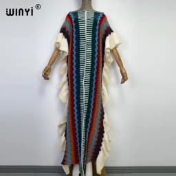 WINYI 2022 NEW Knitting Rainbow Printing Comfort Warm Winter Fashion Holiday Dress Elegant Africa Women Boho Party Long Dress