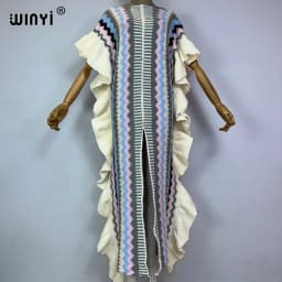 WINYI 2022 NEW Knitting Rainbow Printing Comfort Warm Winter Fashion Holiday Dress Elegant Africa Women Boho Party Long Dress
