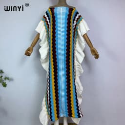WINYI 2022 NEW Knitting Rainbow Printing Comfort Warm Winter Fashion Holiday Dress Elegant Africa Women Boho Party Long Dress