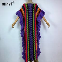 WINYI 2022 NEW Knitting Rainbow Printing Comfort Warm Winter Fashion Holiday Dress Elegant Africa Women Boho Party Long Dress