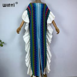 WINYI 2022 NEW Knitting Rainbow Printing Comfort Warm Winter Fashion Holiday Dress Elegant Africa Women Boho Party Long Dress