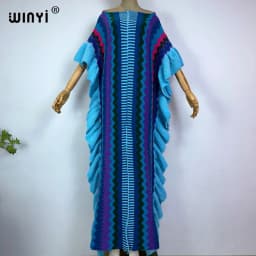 WINYI 2022 NEW Knitting Rainbow Printing Comfort Warm Winter Fashion Holiday Dress Elegant Africa Women Boho Party Long Dress