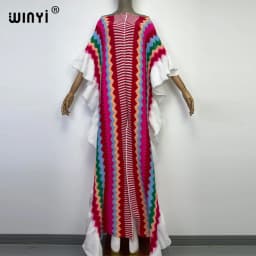 WINYI 2022 NEW Knitting Rainbow Printing Comfort Warm Winter Fashion Holiday Dress Elegant Africa Women Boho Party Long Dress