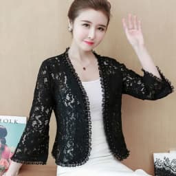 Women's Lace Top Sun Protection Short Jacket Spring and Summer Lace Cardigan Korean Thin Plus Size Bead Hollow Out Small Shawl