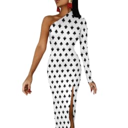 Poker Cards Maxi Dress Long Sleeve Red Queen Heart Streetwear Bodycon Dresses Spring Side Split Night Club Dress Ladies Vestido