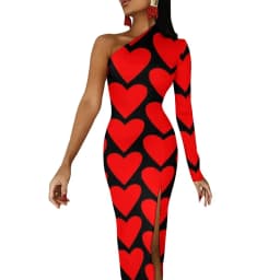 Poker Cards Maxi Dress Long Sleeve Red Queen Heart Streetwear Bodycon Dresses Spring Side Split Night Club Dress Ladies Vestido