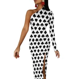 Poker Cards Maxi Dress Long Sleeve Red Queen Heart Streetwear Bodycon Dresses Spring Side Split Night Club Dress Ladies Vestido