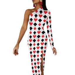 Poker Cards Maxi Dress Long Sleeve Red Queen Heart Streetwear Bodycon Dresses Spring Side Split Night Club Dress Ladies Vestido
