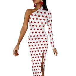 Poker Cards Maxi Dress Long Sleeve Red Queen Heart Streetwear Bodycon Dresses Spring Side Split Night Club Dress Ladies Vestido