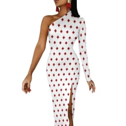 Poker Cards Maxi Dress Long Sleeve Red Queen Heart Streetwear Bodycon Dresses Spring Side Split Night Club Dress Ladies Vestido