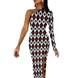 Poker Cards Maxi Dress Long Sleeve Red Queen Heart Streetwear Bodycon Dresses Spring Side Split Night Club Dress Ladies Vestido