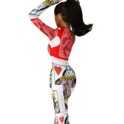 Poker Cards Maxi Dress Long Sleeve Red Queen Heart Streetwear Bodycon Dresses Spring Side Split Night Club Dress Ladies Vestido