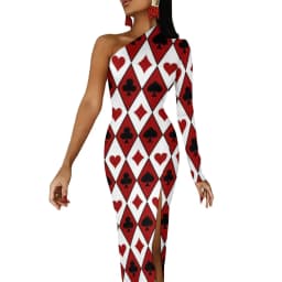 Poker Cards Maxi Dress Long Sleeve Red Queen Heart Streetwear Bodycon Dresses Spring Side Split Night Club Dress Ladies Vestido