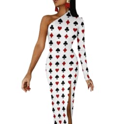 Poker Cards Maxi Dress Long Sleeve Red Queen Heart Streetwear Bodycon Dresses Spring Side Split Night Club Dress Ladies Vestido