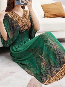 Vestidos Para Mujer Rope Robe Dress Women Casual Elegant Retro Bohemian V Neck Boho Korean Printed Summer Long Dresses Clothes