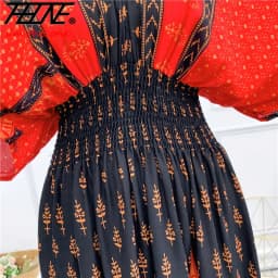 Vestidos Para Mujer Rope Robe Dress Women Casual Elegant Retro Bohemian V Neck Boho Korean Printed Summer Long Dresses Clothes