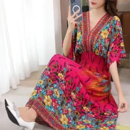 Vestidos Para Mujer Rope Robe Dress Women Casual Elegant Retro Bohemian V Neck Boho Korean Printed Summer Long Dresses Clothes