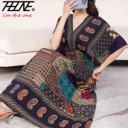 Vestidos Para Mujer Rope Robe Dress Women Casual Elegant Retro Bohemian V Neck Boho Korean Printed Summer Long Dresses Clothes