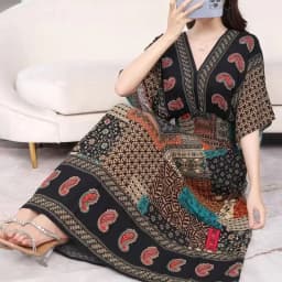 Vestidos Para Mujer Rope Robe Dress Women Casual Elegant Retro Bohemian V Neck Boho Korean Printed Summer Long Dresses Clothes