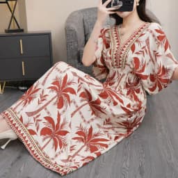 Vestidos Para Mujer Rope Robe Dress Women Casual Elegant Retro Bohemian V Neck Boho Korean Printed Summer Long Dresses Clothes