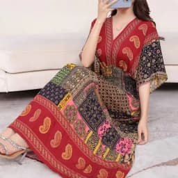 Vestidos Para Mujer Rope Robe Dress Women Casual Elegant Retro Bohemian V Neck Boho Korean Printed Summer Long Dresses Clothes