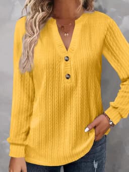 2024 New Autumn Elegant Fashion V-neck Top Women Casual Buttons Up Shirt Female Wave Cut T-shirt Womens Clothing Plus Size S-5XL