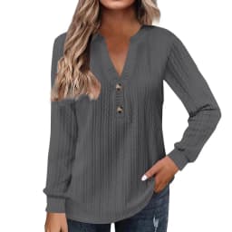2024 New Autumn Elegant Fashion V-neck Top Women Casual Buttons Up Shirt Female Wave Cut T-shirt Womens Clothing Plus Size S-5XL