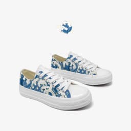 Amy and Michael Original Design Chinoiserie Water Pattern Hand Painted Canvas Shoes Low-Top Flat Woman Vulcanize Shoes