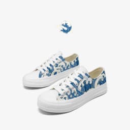 Amy and Michael Original Design Chinoiserie Water Pattern Hand Painted Canvas Shoes Low-Top Flat Woman Vulcanize Shoes