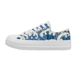 Amy and Michael Original Design Chinoiserie Water Pattern Hand Painted Canvas Shoes Low-Top Flat Woman Vulcanize Shoes