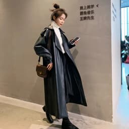 Spring Black Oversized Long Waterproof Leather Trench Coat for Women 2023 Long Sleeve Loose Korean Fashion Clothing