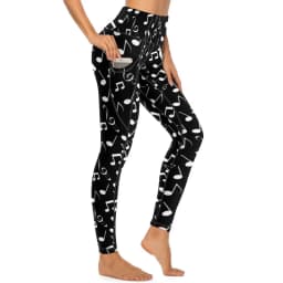 Music Notes Yoga Pants Sexy Black and White Graphic Leggings High Waist Gym Leggins Women Kawaii Quick-Dry Sports Tights