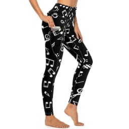 Music Notes Yoga Pants Sexy Black and White Graphic Leggings High Waist Gym Leggins Women Kawaii Quick-Dry Sports Tights