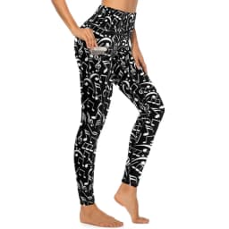 Music Notes Yoga Pants Sexy Black and White Graphic Leggings High Waist Gym Leggins Women Kawaii Quick-Dry Sports Tights