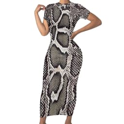 Faux Snakeskin Dress Funny Animal Print Street Wear Bodycon Dress Short Sleeve Pretty Maxi Dresses Design Oversized Clothing