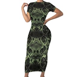 Faux Snakeskin Dress Funny Animal Print Street Wear Bodycon Dress Short Sleeve Pretty Maxi Dresses Design Oversized Clothing