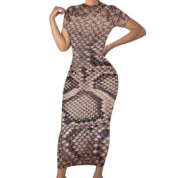 Faux Snakeskin Dress Funny Animal Print Street Wear Bodycon Dress Short Sleeve Pretty Maxi Dresses Design Oversized Clothing