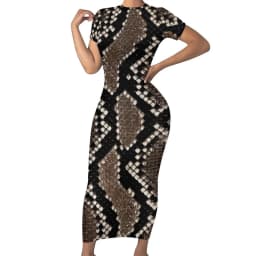 Faux Snakeskin Dress Funny Animal Print Street Wear Bodycon Dress Short Sleeve Pretty Maxi Dresses Design Oversized Clothing
