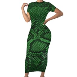 Faux Snakeskin Dress Funny Animal Print Street Wear Bodycon Dress Short Sleeve Pretty Maxi Dresses Design Oversized Clothing