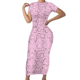 Faux Snakeskin Dress Funny Animal Print Street Wear Bodycon Dress Short Sleeve Pretty Maxi Dresses Design Oversized Clothing