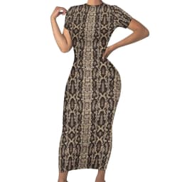 Faux Snakeskin Dress Funny Animal Print Street Wear Bodycon Dress Short Sleeve Pretty Maxi Dresses Design Oversized Clothing