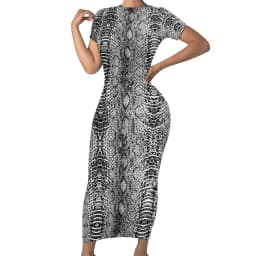 Faux Snakeskin Dress Funny Animal Print Street Wear Bodycon Dress Short Sleeve Pretty Maxi Dresses Design Oversized Clothing