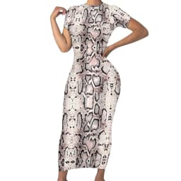 Faux Snakeskin Dress Funny Animal Print Street Wear Bodycon Dress Short Sleeve Pretty Maxi Dresses Design Oversized Clothing