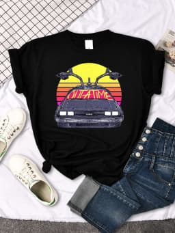 T shirt women's Back To The Future car pattern print tops women fashion Vintage O-neck Tshirt Casual Loose vitality tees