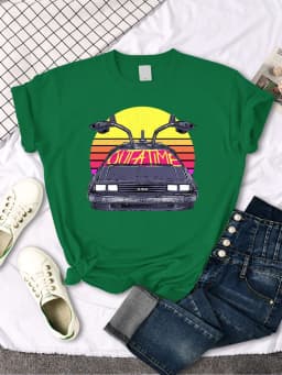 T shirt women's Back To The Future car pattern print tops women fashion Vintage O-neck Tshirt Casual Loose vitality tees