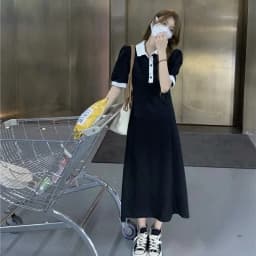 Contrast Color Dresses For Women 2022 Summer Polo One Pieces Korea College Short Sleeve Mini Skirt Slim Black Sheath Tight Dress
