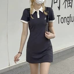 Contrast Color Dresses For Women 2022 Summer Polo One Pieces Korea College Short Sleeve Mini Skirt Slim Black Sheath Tight Dress