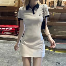 Contrast Color Dresses For Women 2022 Summer Polo One Pieces Korea College Short Sleeve Mini Skirt Slim Black Sheath Tight Dress